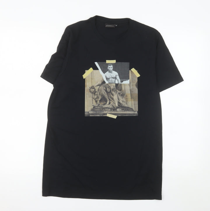 Luciano Men's Black Graphic Print Crew Neck T-Shirt Size M Polyester Cotton Blend