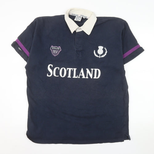 Scotland XV Men’s Blue Rugby Polo Shirt XL Cotton Embroidered