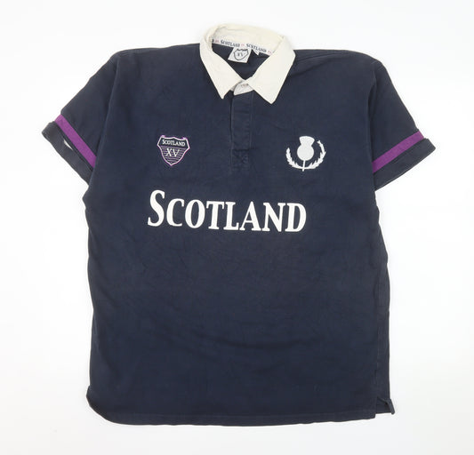 Scotland XV Men’s Blue Rugby Polo Shirt XL Cotton Embroidered