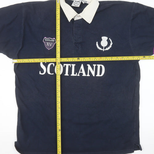 Scotland XV Men’s Blue Rugby Polo Shirt XL Cotton Embroidered