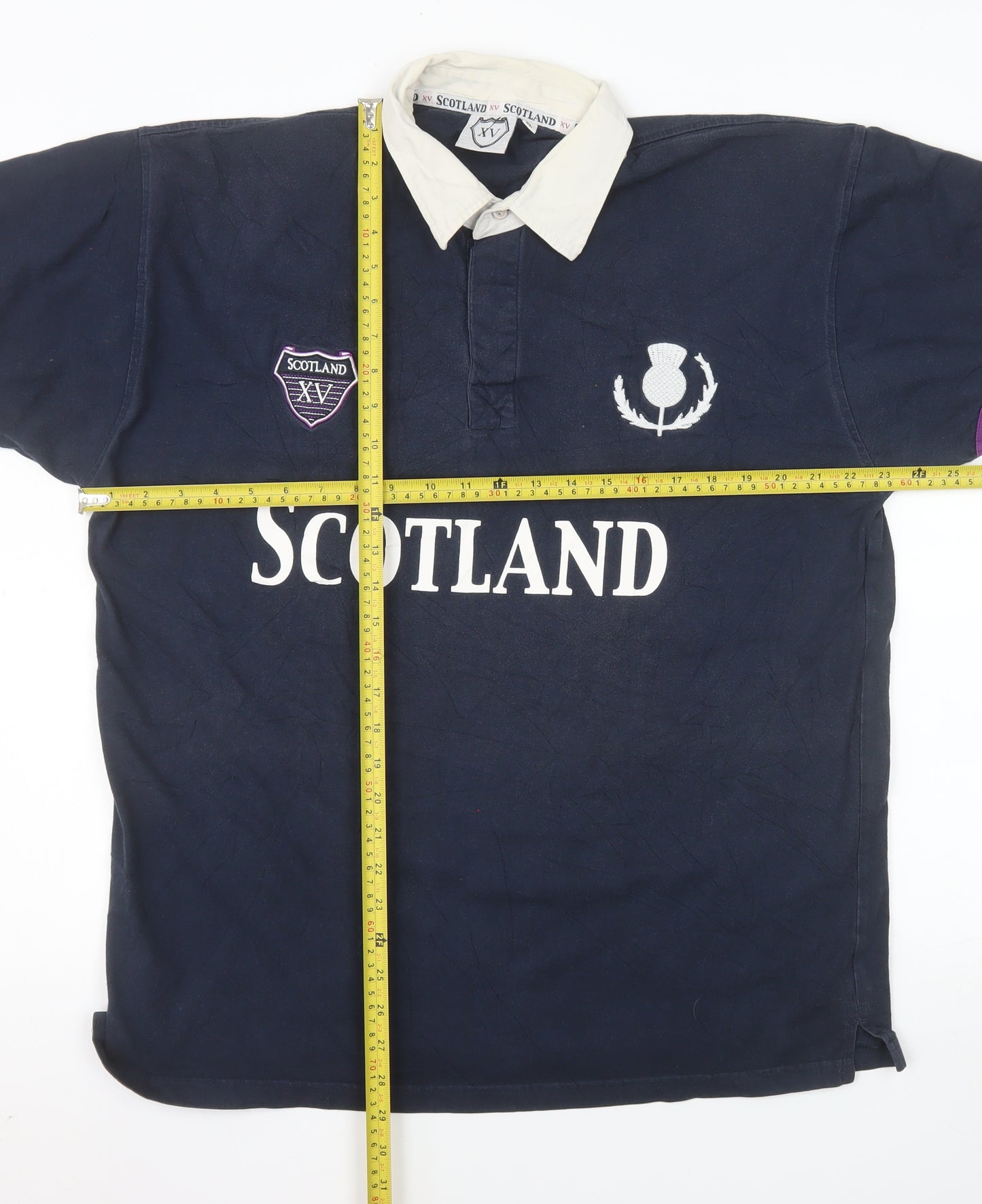 Scotland XV Men’s Blue Rugby Polo Shirt XL Cotton Embroidered