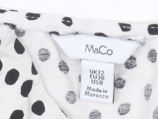M&Co Women’s White Polka Dot Viscose Tunic Blouse Size 12