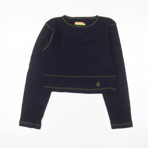 Pepe Jeans Womens Blue Cropped Long Sleeve Crew Neck Cotton T-Shirt M