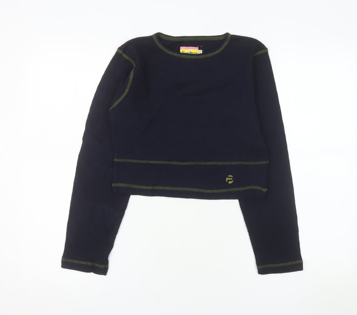Pepe Jeans Womens Blue Cropped Long Sleeve Crew Neck Cotton T-Shirt M