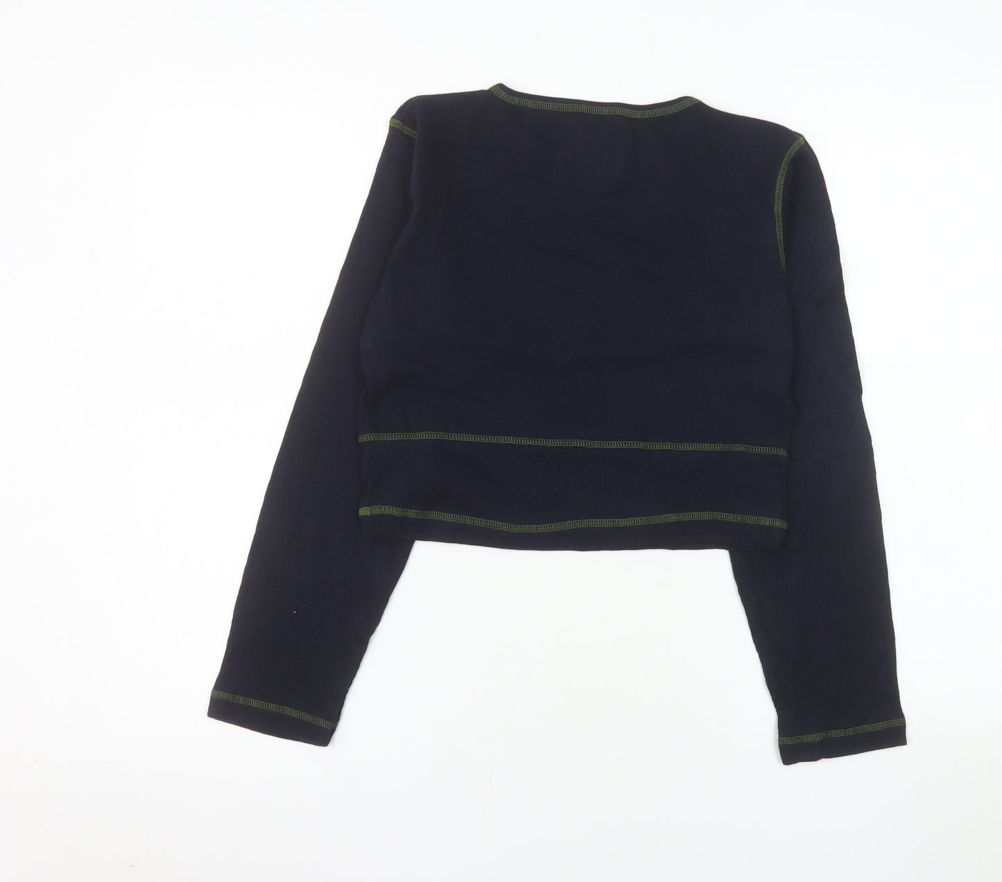Pepe Jeans Womens Blue Cropped Long Sleeve Crew Neck Cotton T-Shirt M
