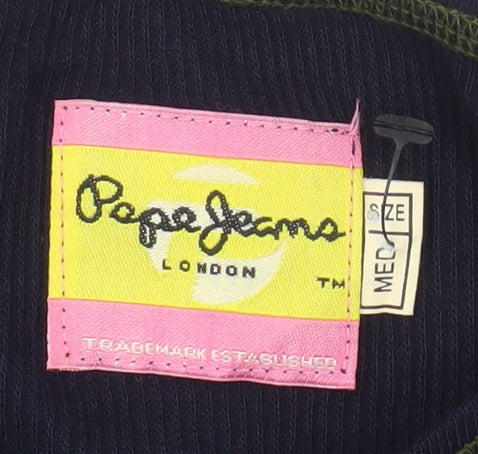 Pepe Jeans Womens Blue Cropped Long Sleeve Crew Neck Cotton T-Shirt M