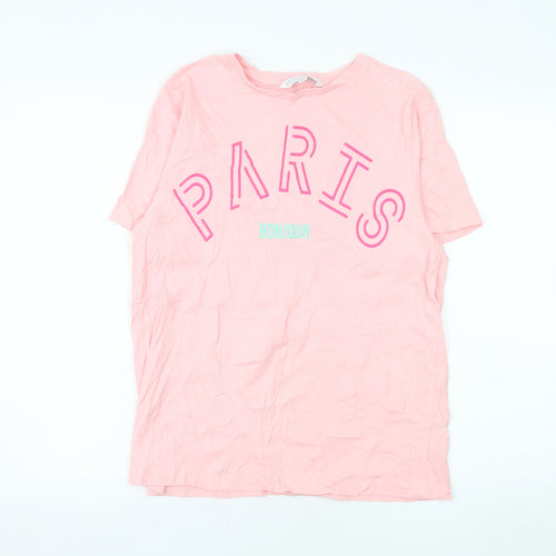 Amara Reya Women's Pink Paris Bonjour Cotton T-Shirt UK 12