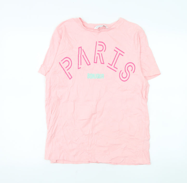 Amara Reya Women's Pink Paris Bonjour Cotton T-Shirt UK 12