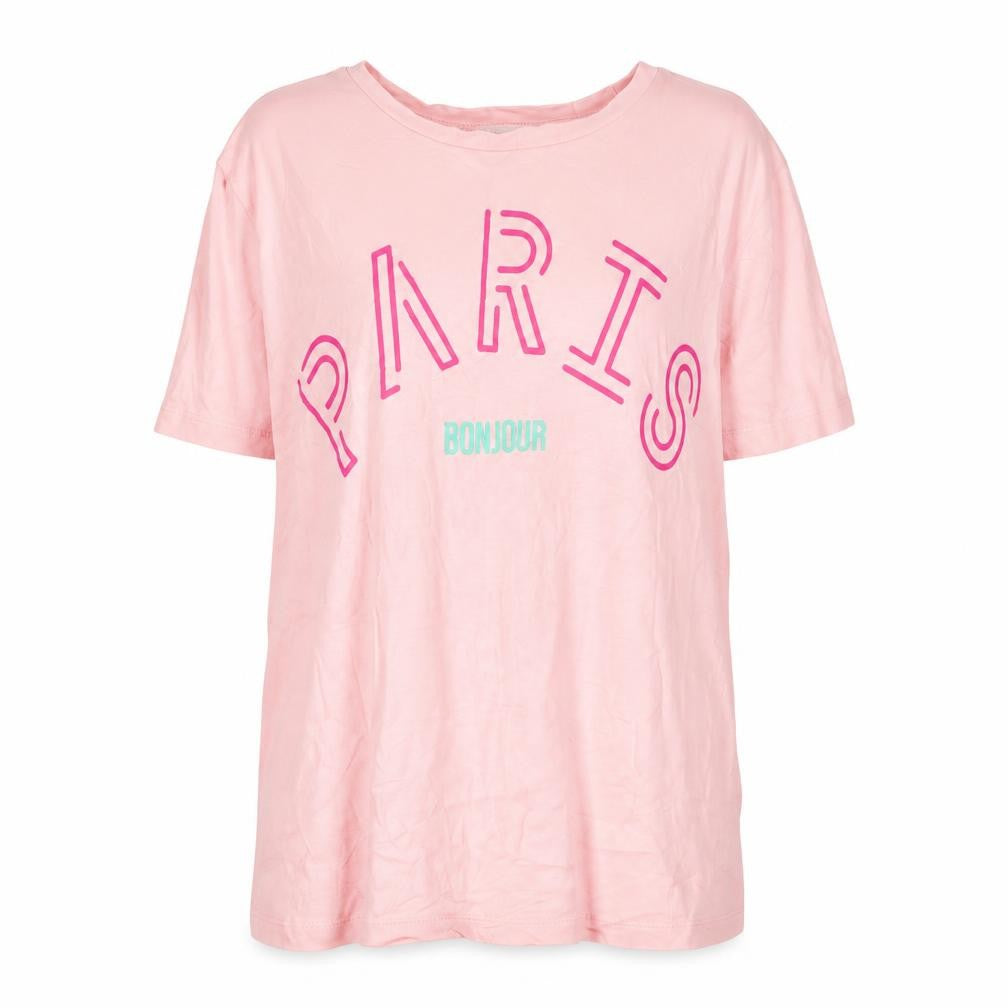 Amara Reya Women's Pink Paris Bonjour Cotton T-Shirt UK 12