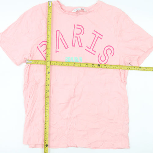 Amara Reya Women's Pink Paris Bonjour Cotton T-Shirt UK 12