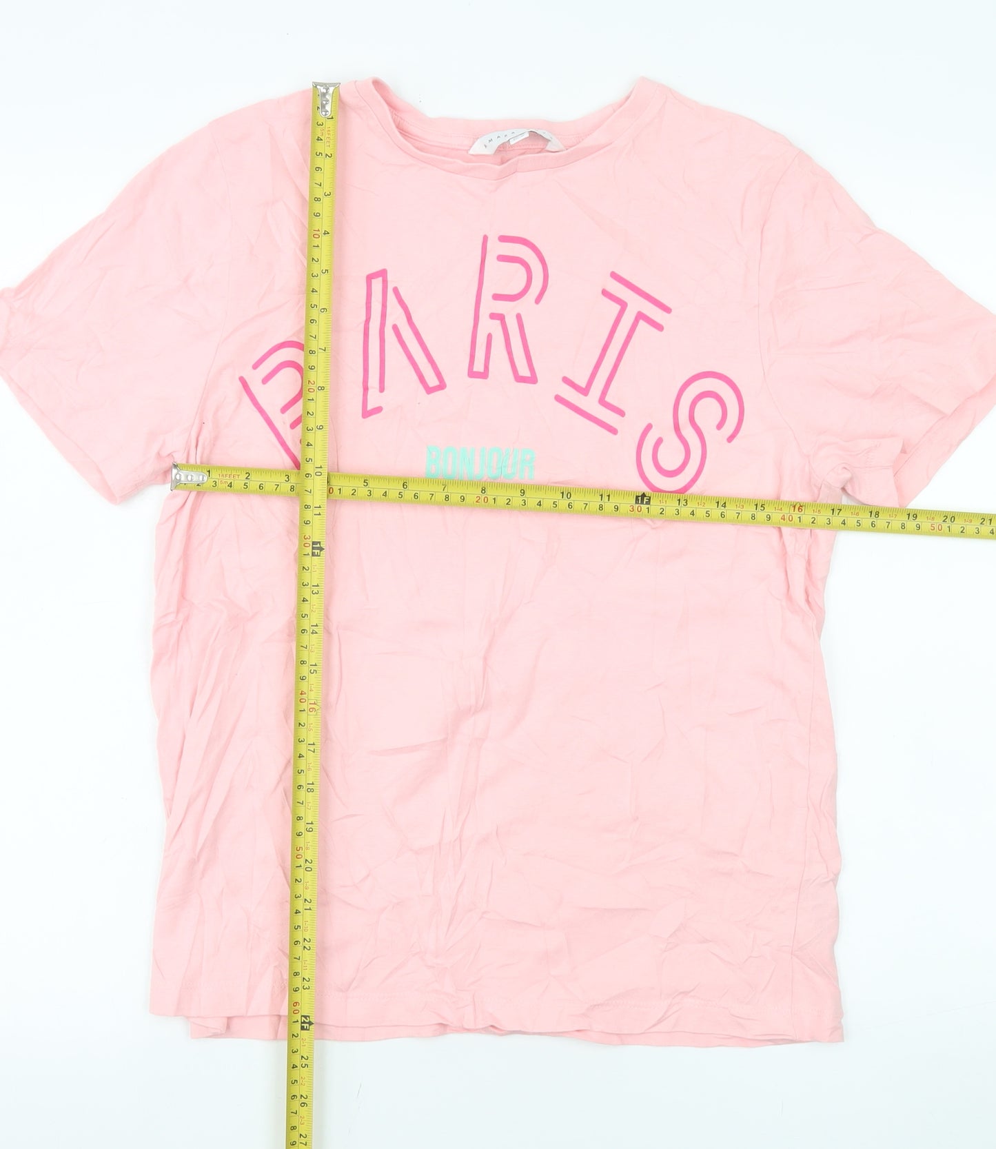 Amara Reya Women's Pink Paris Bonjour Cotton T-Shirt UK 12
