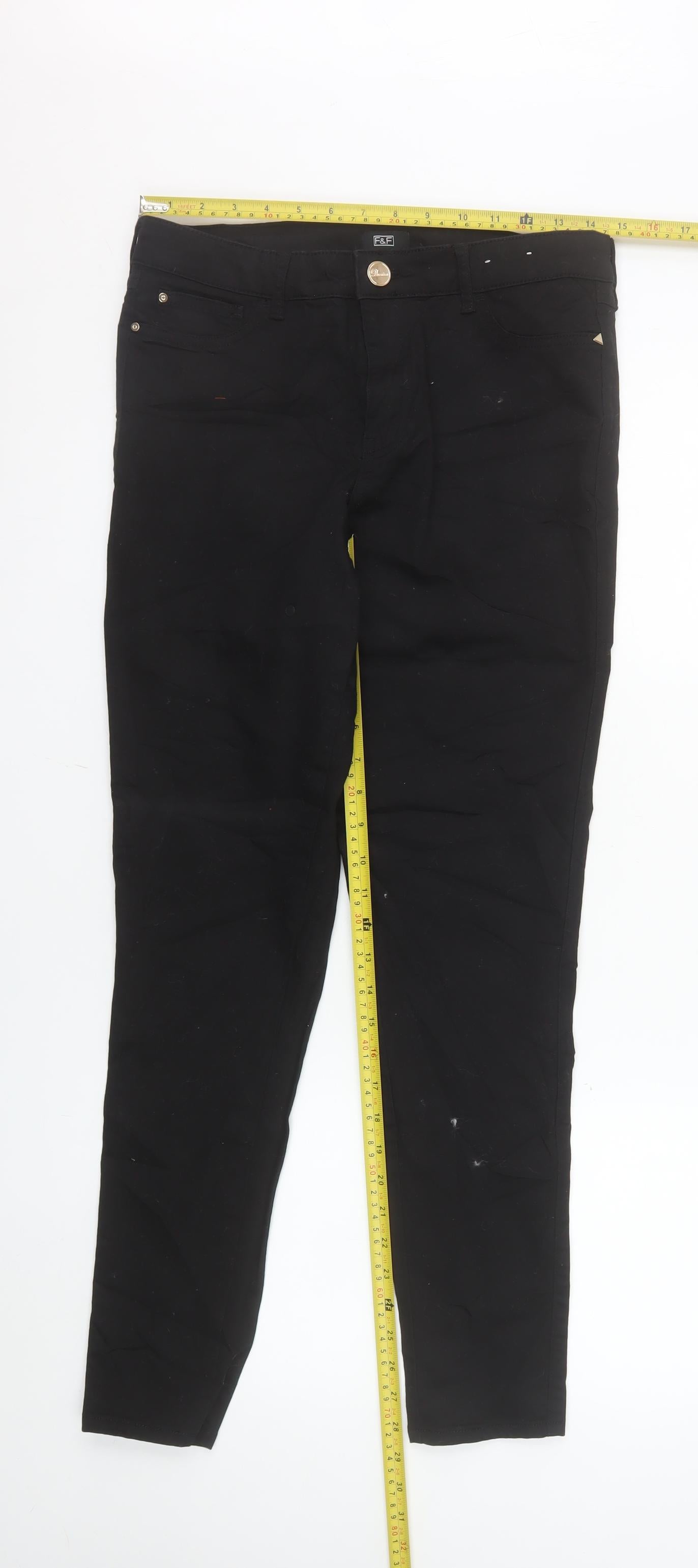F&F Womens Black Skinny Jeans Size 12 Regular Stretch Denim