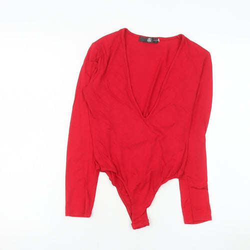 Missguided Women’s Red Long Sleeve V-Neck Bodysuit UK 10