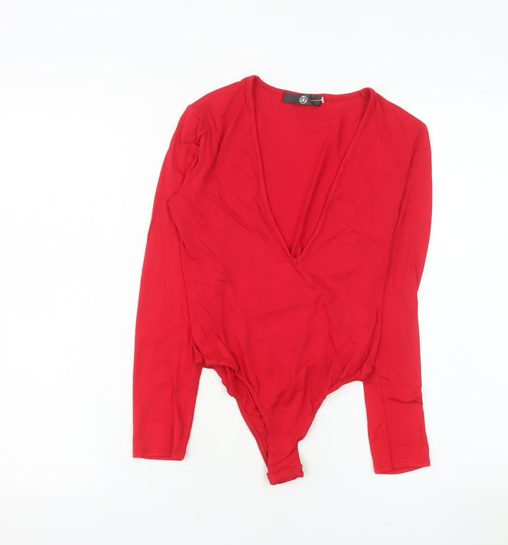 Missguided Women’s Red Long Sleeve V-Neck Bodysuit UK 10