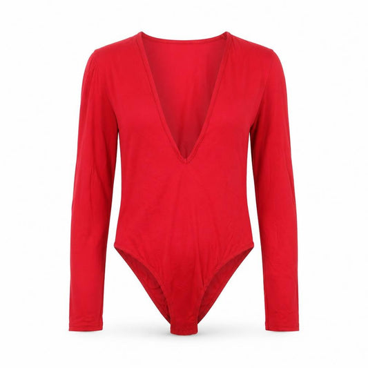 Missguided Women’s Red Long Sleeve V-Neck Bodysuit UK 10