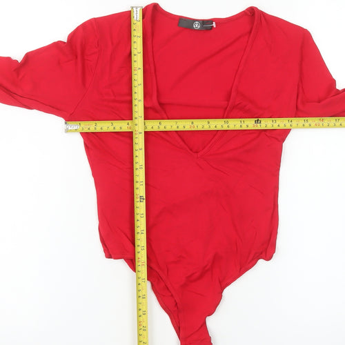 Missguided Women’s Red Long Sleeve V-Neck Bodysuit UK 10