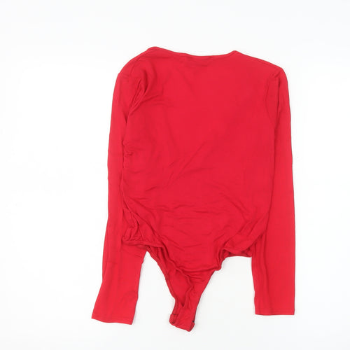 Missguided Women’s Red Long Sleeve V-Neck Bodysuit UK 10
