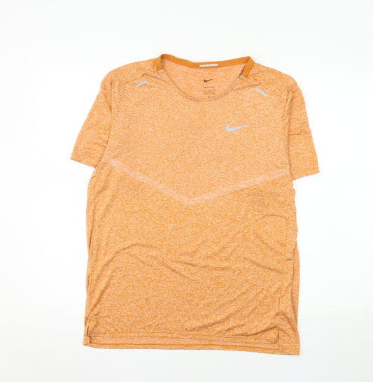 Nike Men Orange Dri-Fit Running T-Shirt Size M Short Sleeve
