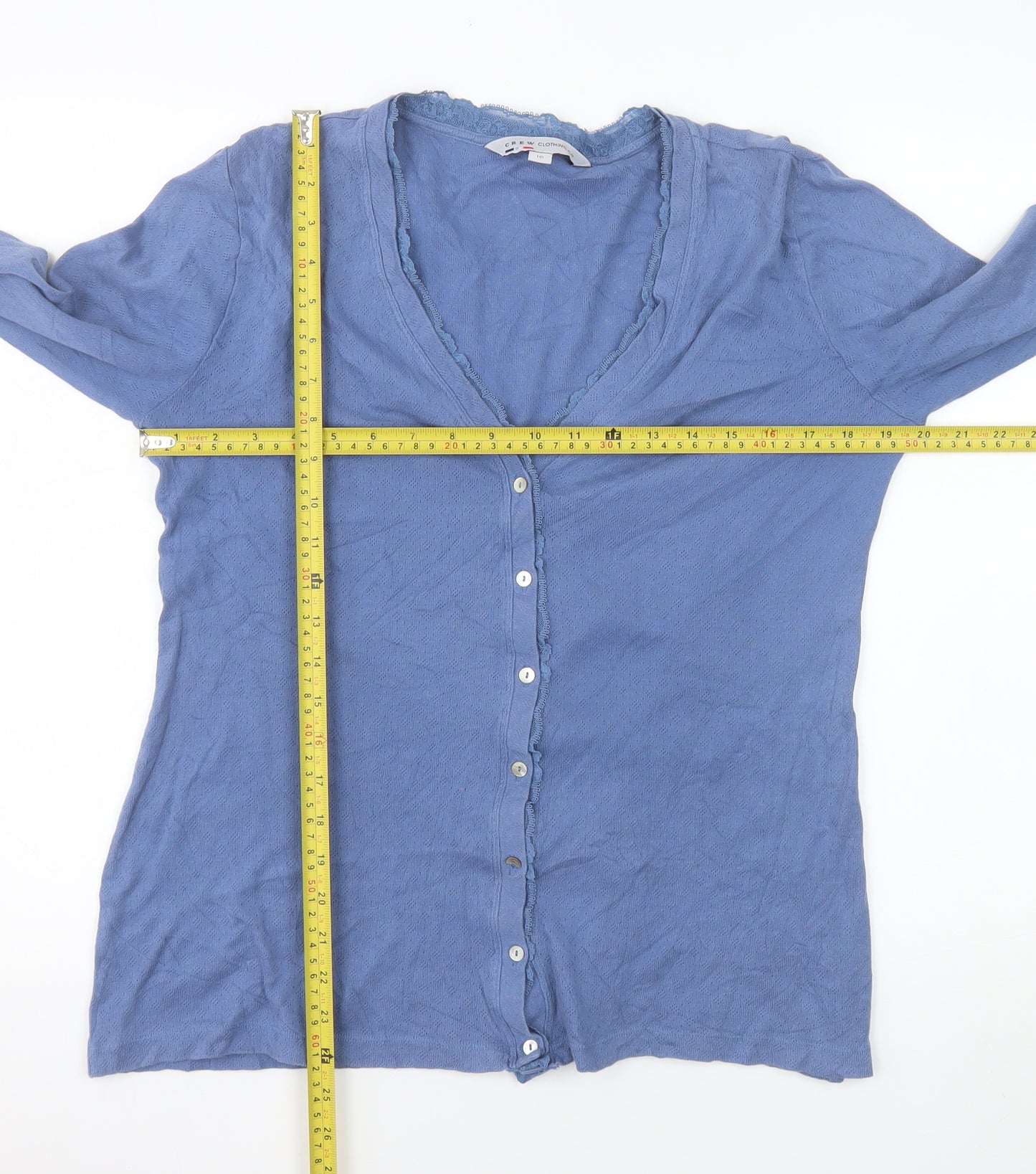 Crew Clothing Co. Women's Blue Cotton Long Sleeve Button Blouse Size 16