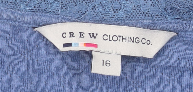 Crew Clothing Co. Women's Blue Cotton Long Sleeve Button Blouse Size 16