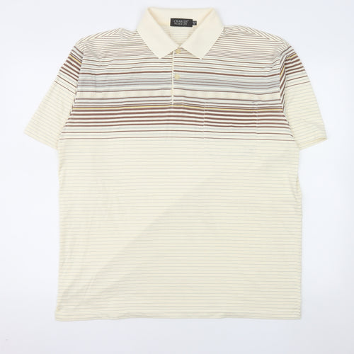 Charles Norton Men's Beige Striped Polo Shirt XL Regular Fit