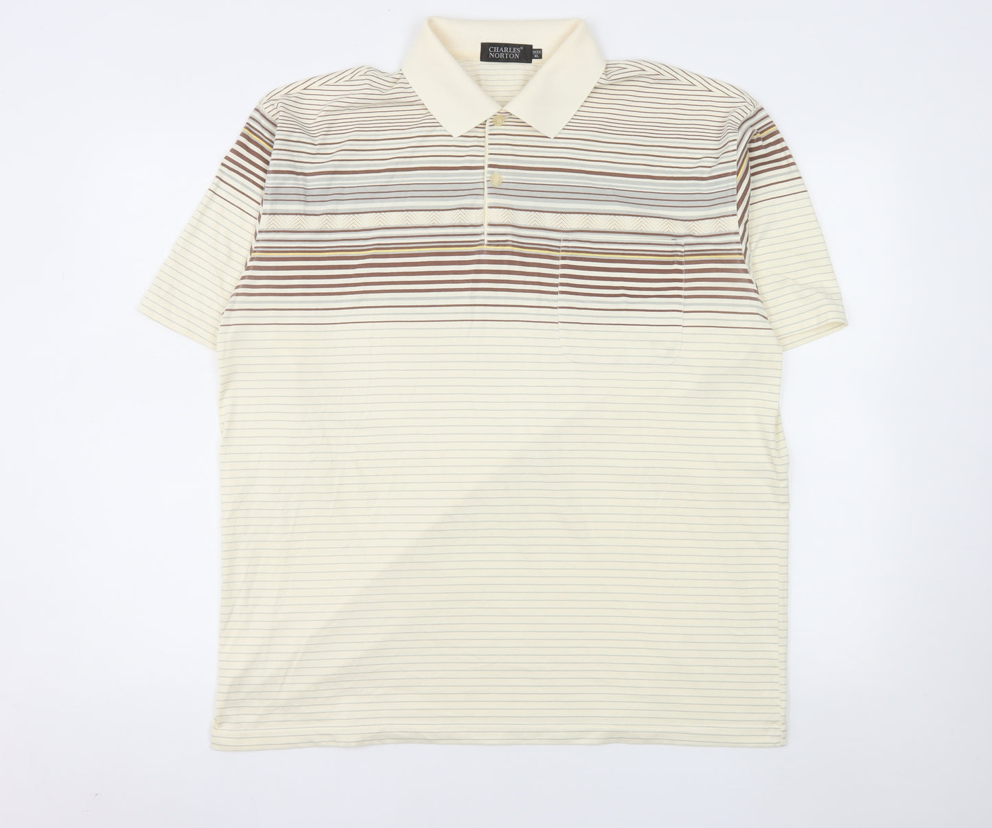 Charles Norton Men's Beige Striped Polo Shirt XL Regular Fit