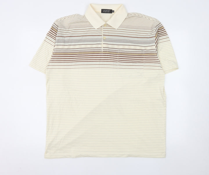 Charles Norton Men's Beige Striped Polo Shirt XL Regular Fit