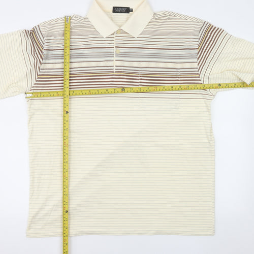Charles Norton Men's Beige Striped Polo Shirt XL Regular Fit