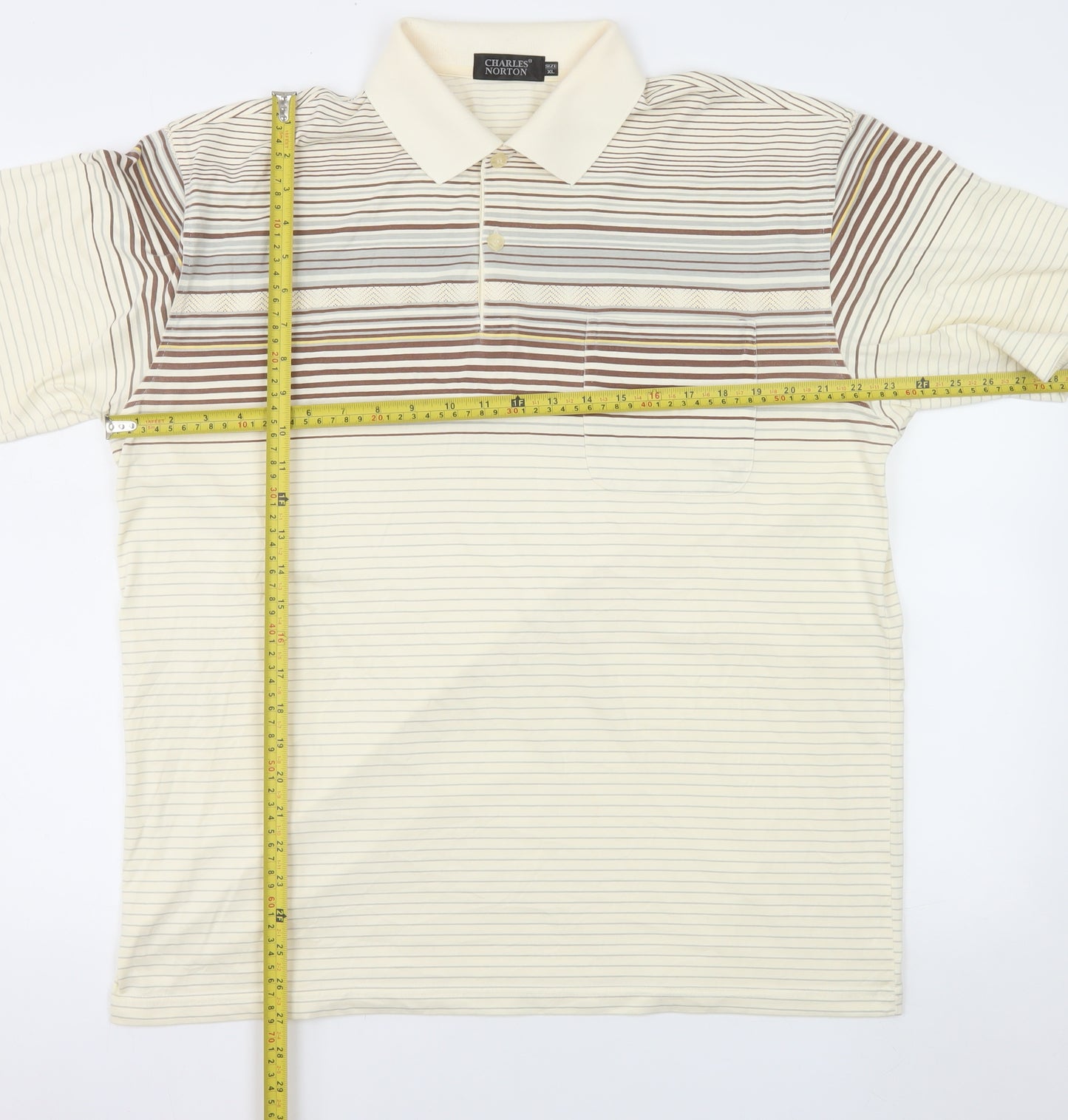 Charles Norton Men's Beige Striped Polo Shirt XL Regular Fit
