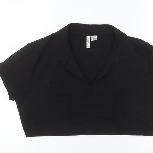 H&M Divided Women's Black Cropped Polo Shirt XL Cotton Blend