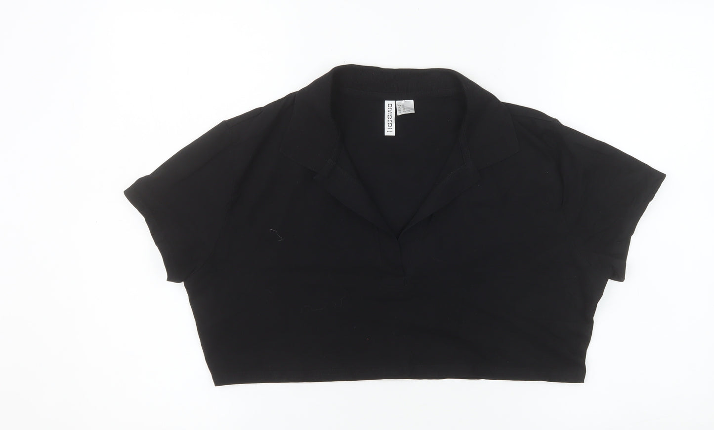 H&M Divided Women's Black Cropped Polo Shirt XL Cotton Blend