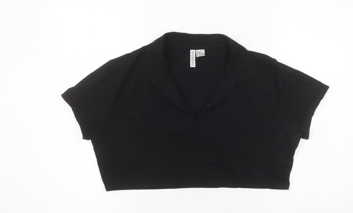 H&M Divided Women's Black Cropped Polo Shirt XL Cotton Blend