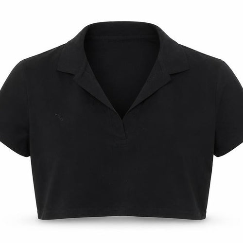 H&M Divided Women's Black Cropped Polo Shirt XL Cotton Blend