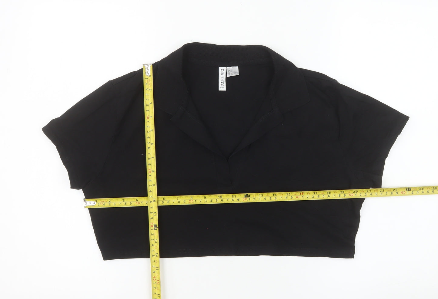 H&M Divided Women's Black Cropped Polo Shirt XL Cotton Blend