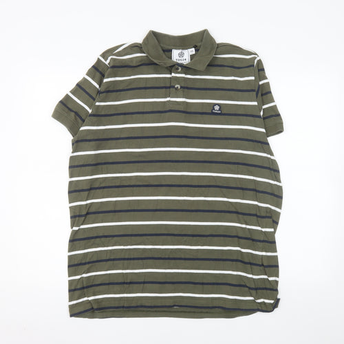 TOG24 Men's Green Striped Cotton Short Sleeve Polo Shirt 2XL