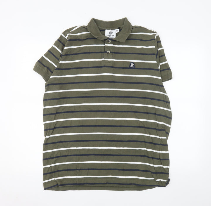 TOG24 Men's Green Striped Cotton Short Sleeve Polo Shirt 2XL