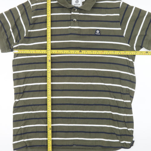 TOG24 Men's Green Striped Cotton Short Sleeve Polo Shirt 2XL