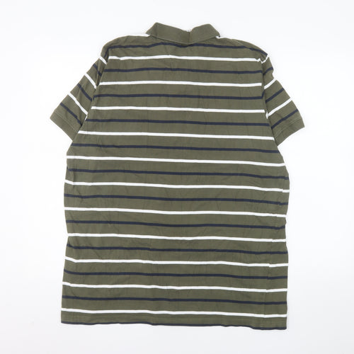 TOG24 Men's Green Striped Cotton Short Sleeve Polo Shirt 2XL
