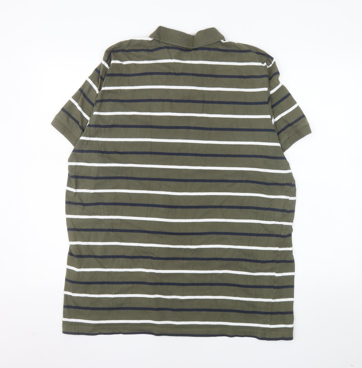 TOG24 Men's Green Striped Cotton Short Sleeve Polo Shirt 2XL