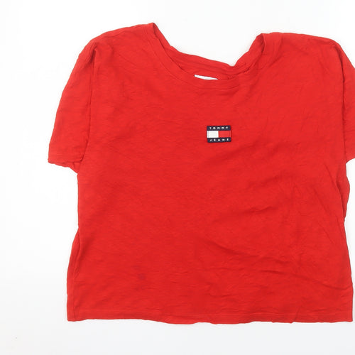 Tommy Jeans Women's Red Cotton Short Sleeve T-Shirt Size L