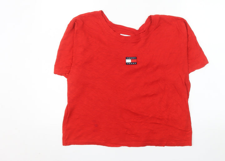 Tommy Jeans Women's Red Cotton Short Sleeve T-Shirt Size L
