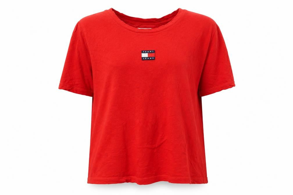 Tommy Jeans Women's Red Cotton Short Sleeve T-Shirt Size L