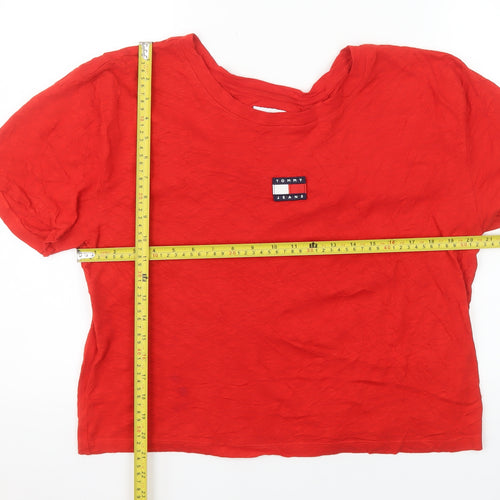 Tommy Jeans Women's Red Cotton Short Sleeve T-Shirt Size L