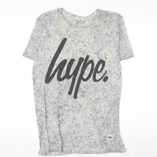 Hype Women's Grey Short Sleeve Crew Neck Logo T-Shirt Medium