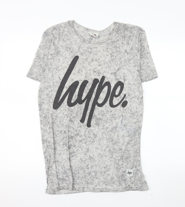 Hype Women's Grey Short Sleeve Crew Neck Logo T-Shirt Medium