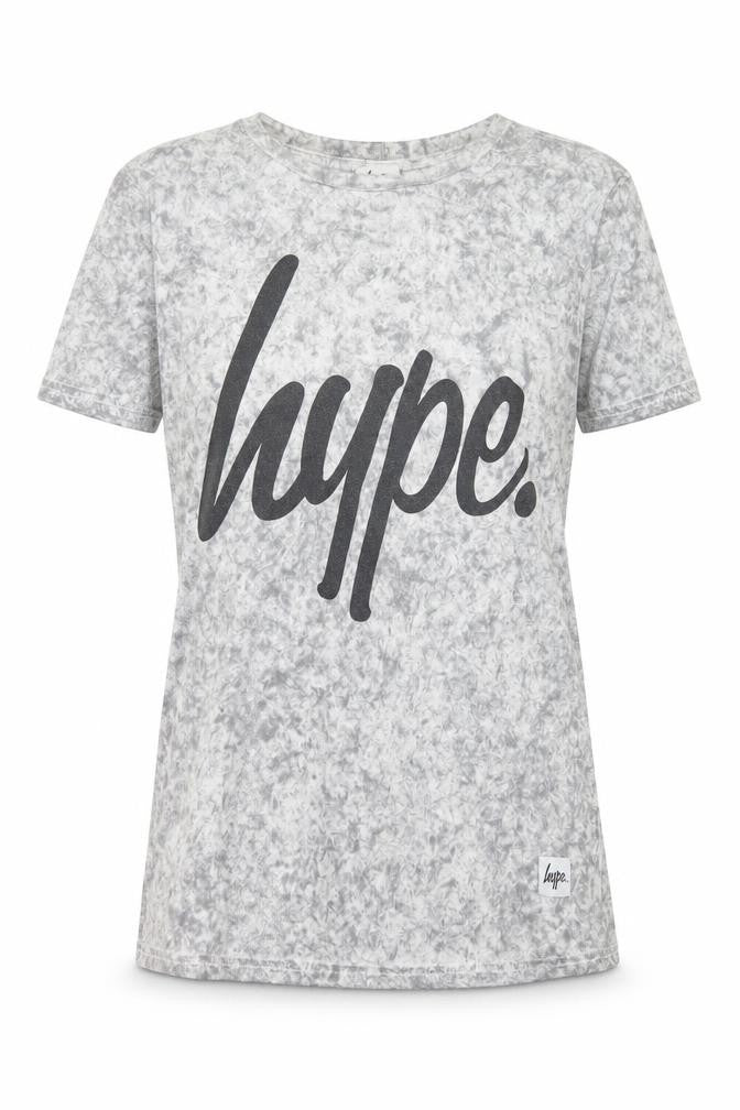 Front view of Hype Women's Grey Short Sleeve Crew Neck Logo T-Shirt Medium