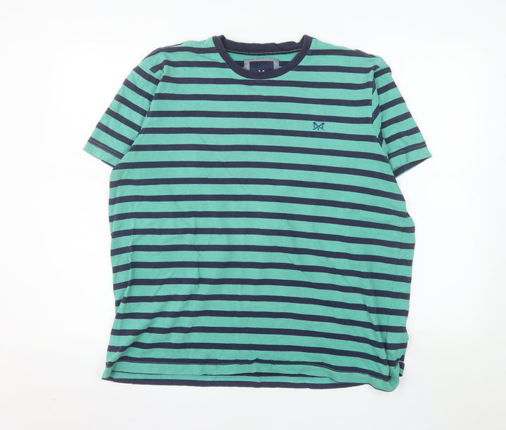 Crew Clothing Company Women Blue Striped Cotton T-Shirt XL