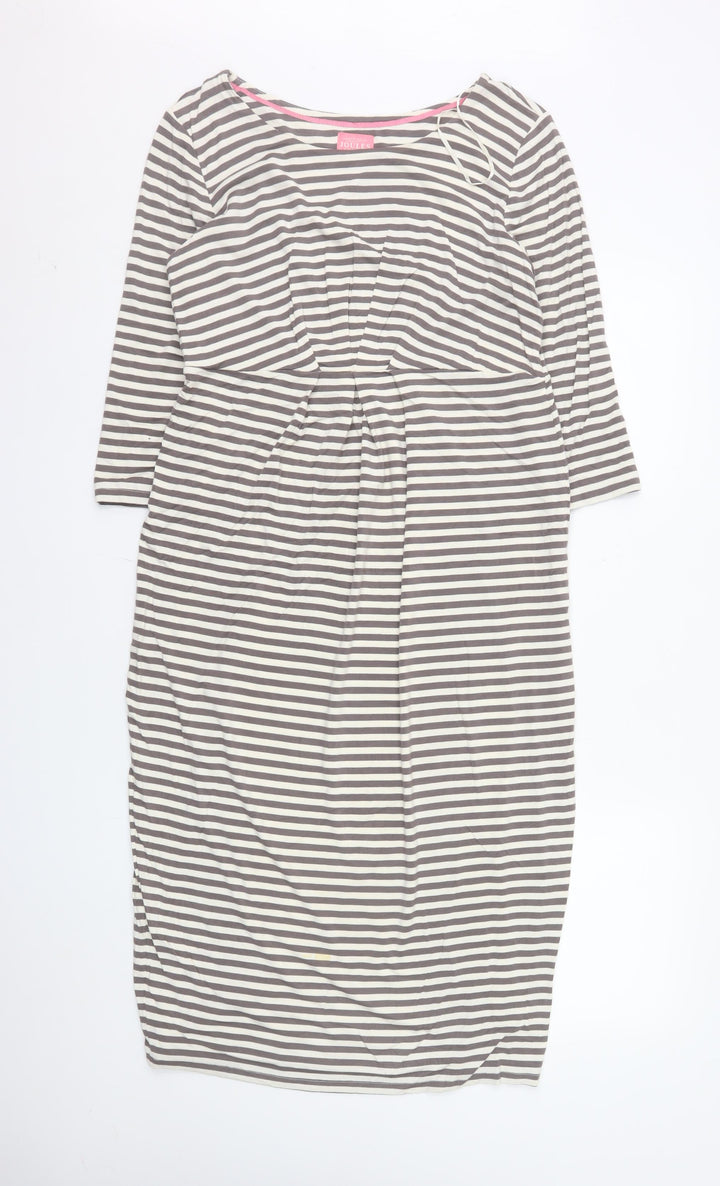 Joules Women’s Grey Striped Knee Length Shift Dress Size 12