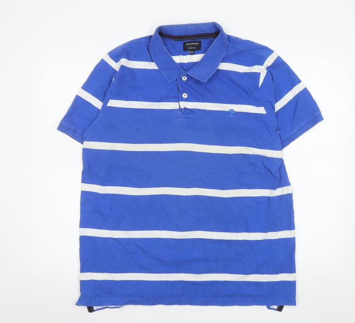 Greenwoods Men’s Blue Striped Cotton Polo Shirt Size 2XL
