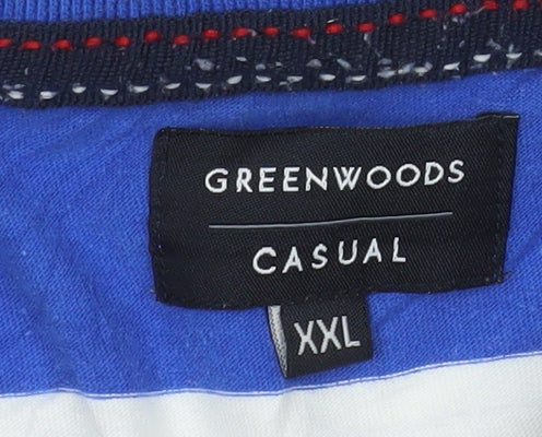 Greenwoods Men’s Blue Striped Cotton Polo Shirt Size 2XL